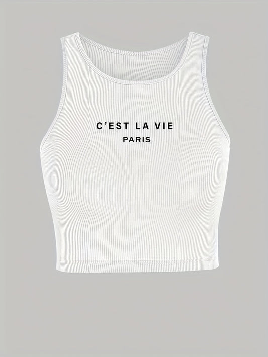 Letter Print Tank Top Crew Neck Summer Sleeveless Top
