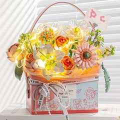1212pcs Flower Bouquet Block Set with Light Strips DIY Decoration