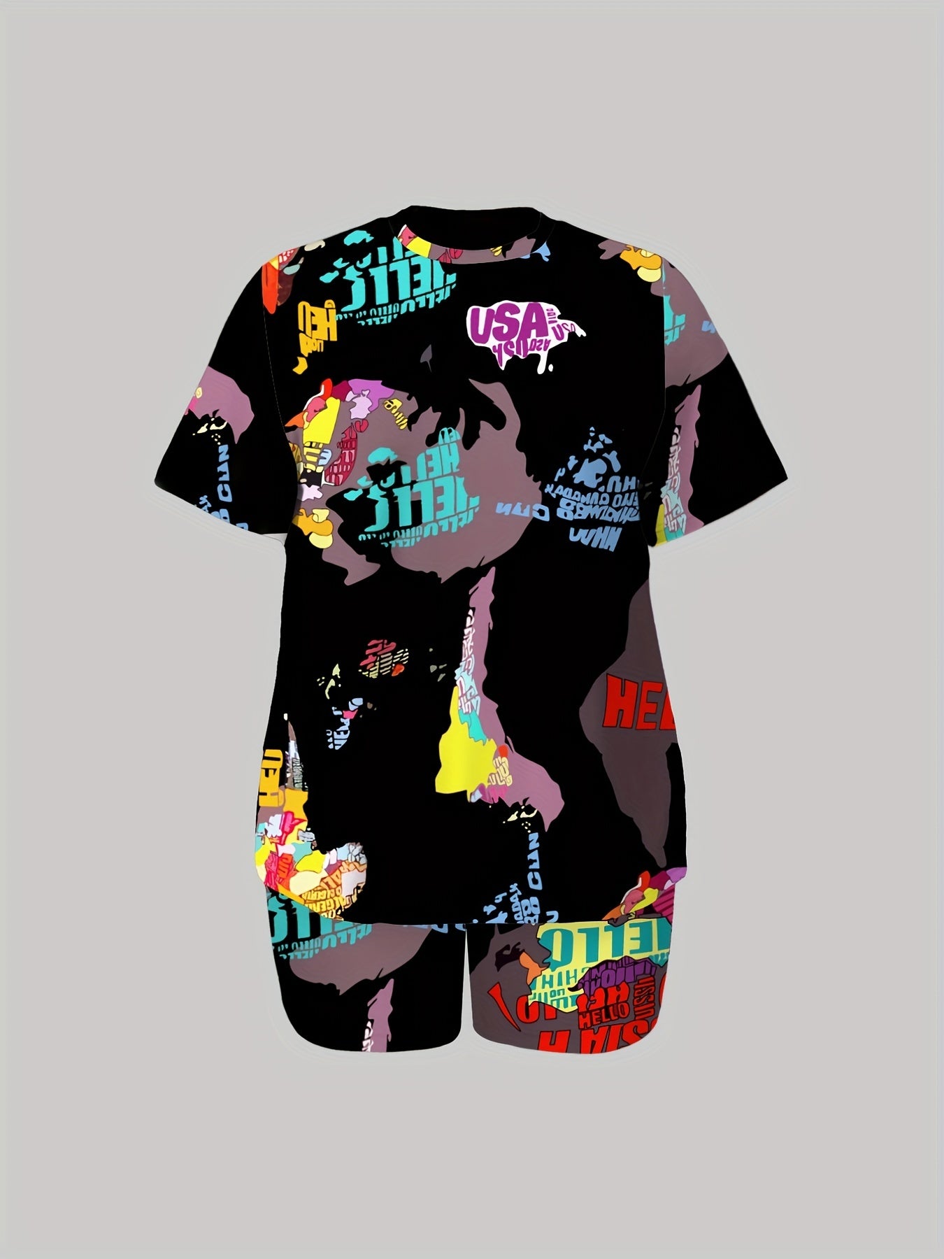  Casual Outfits Two Piece Set Women's Plus Letter & Map Print