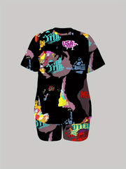  Casual Outfits Two Piece Set Women's Plus Letter & Map Print