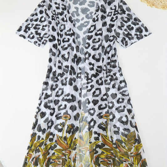  Leopard Print Long Sleeve Cover Up