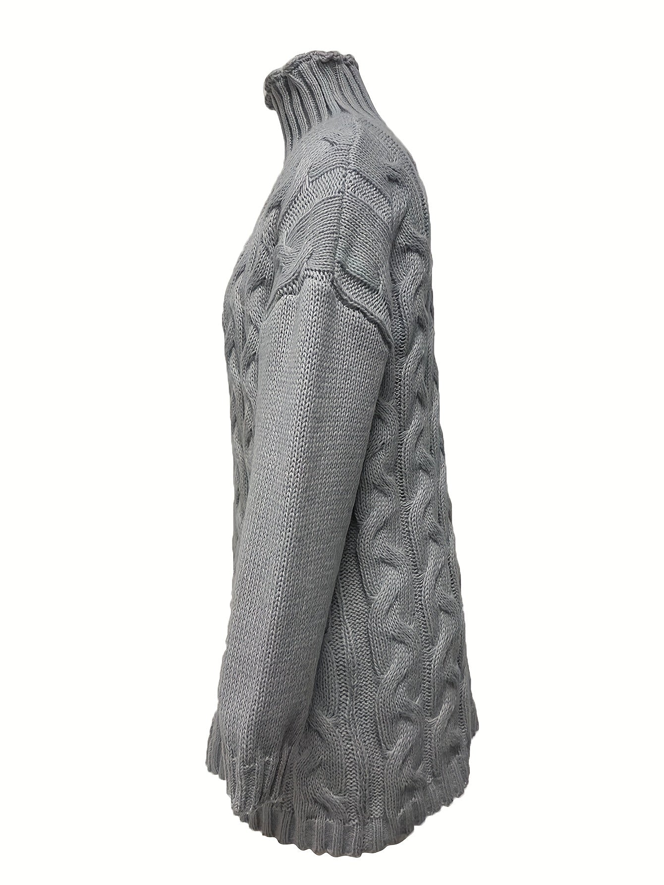 Solid Cable Long Sleeve High Neck Jumper