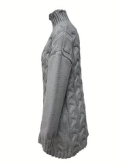  Solid Cable Long Sleeve High Neck Jumper
