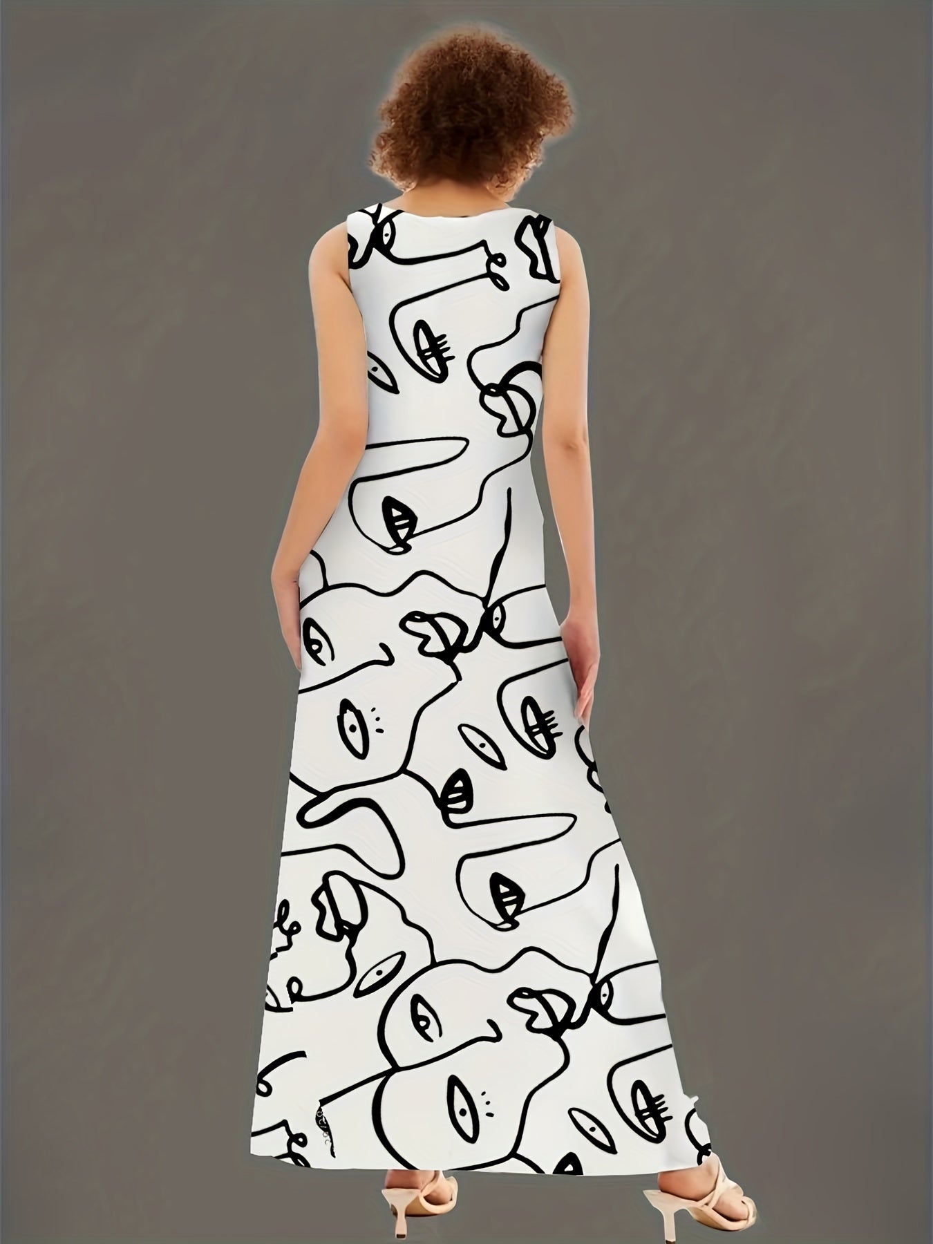 Abstract Figure Print Maxi Tank Dress With Pockets