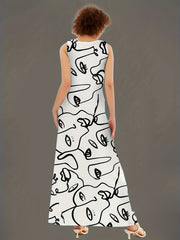 Abstract Figure Print Maxi Tank Dress With Pockets