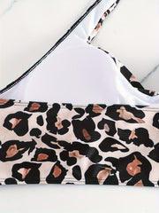  Leopard Print Cross Front Bikini Top