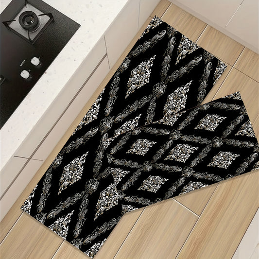 Symmetrical Diamond Print Rug Vintage Pattern Washable Carpet for Indoor Decor