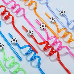 4pcs Soccer Party Straws Reusable Sports Supplies