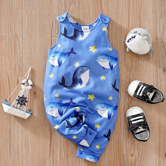 Baby Boys Whale Print Sleeveless Romper Comfortable Breathable