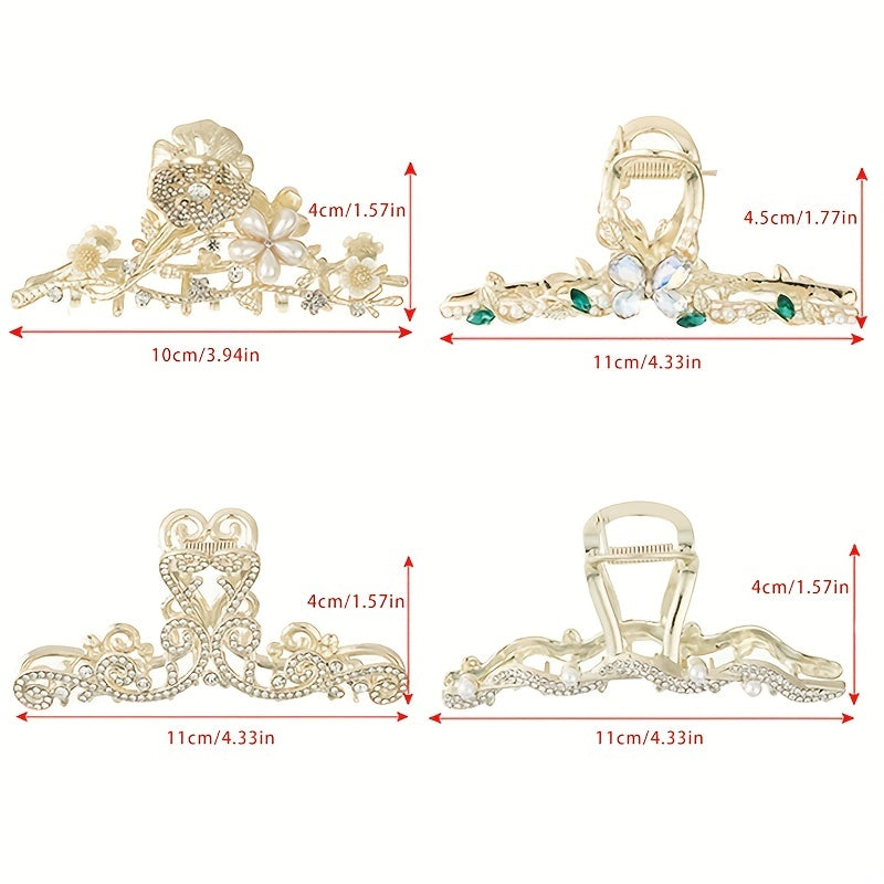 Flower Hair Claw Clip Faux Pearl Rhinestone Hair Crab Clips for Women