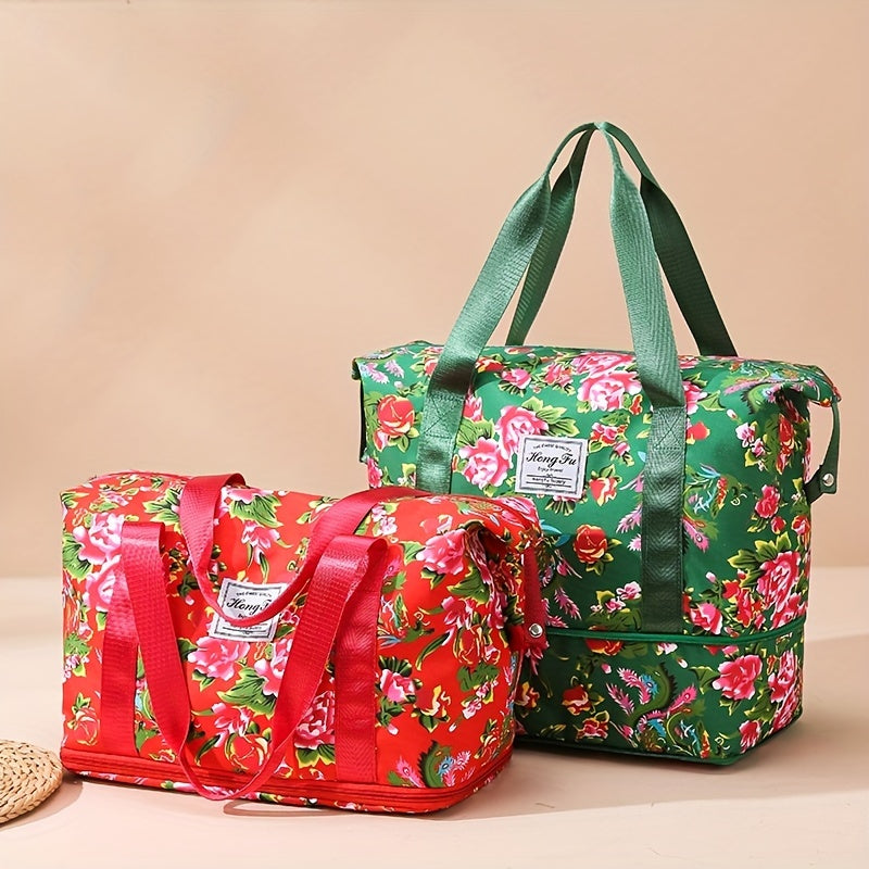 Floral Print Oxford Cloth Travel Bag Large Capacity & Waterproof