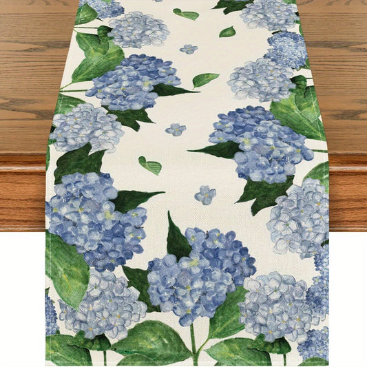 Watercolor Hydrangea Table Runner - Flower Printed Stain Resistant