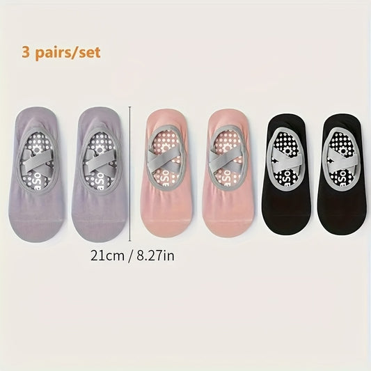 3 Pairs Yoga Socks Cross Strap Non Slip Pilates Barre