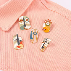 Geometric Portrait Enamel Pins Abstract Face Brooches