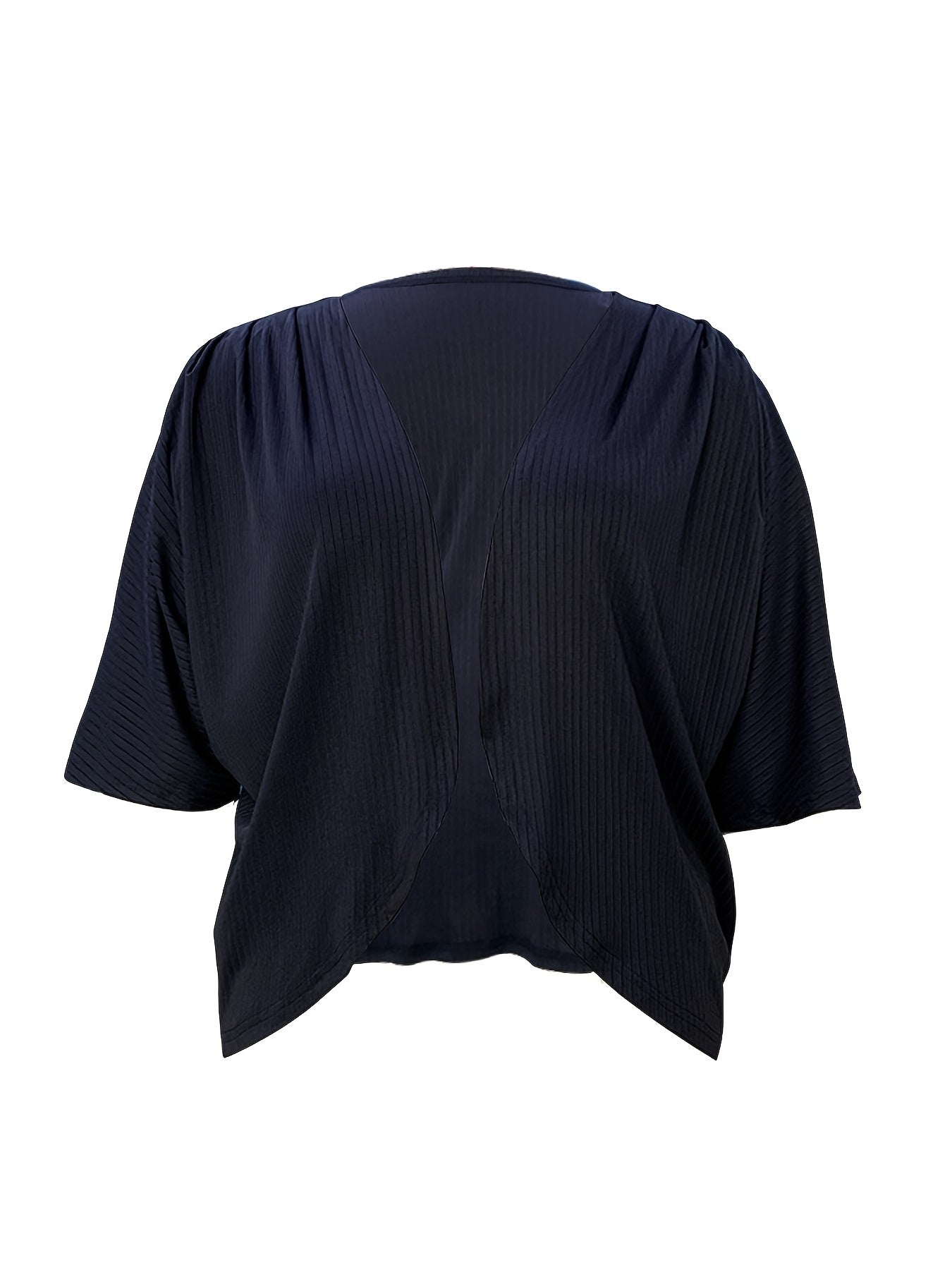  Solid Ribbed Half Sleeve Open Front Cardigan