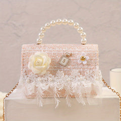 Sweet Princess Crossbody Bag Snowflake Trim Pearl Handle Girls Handbag