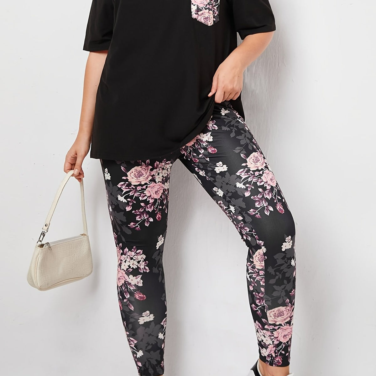  Colorblock Floral Print 2 Piece Set