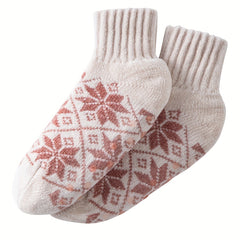 Snowflake Print Thickened Socks Comfy & Warm Mid Tube Socks Women's