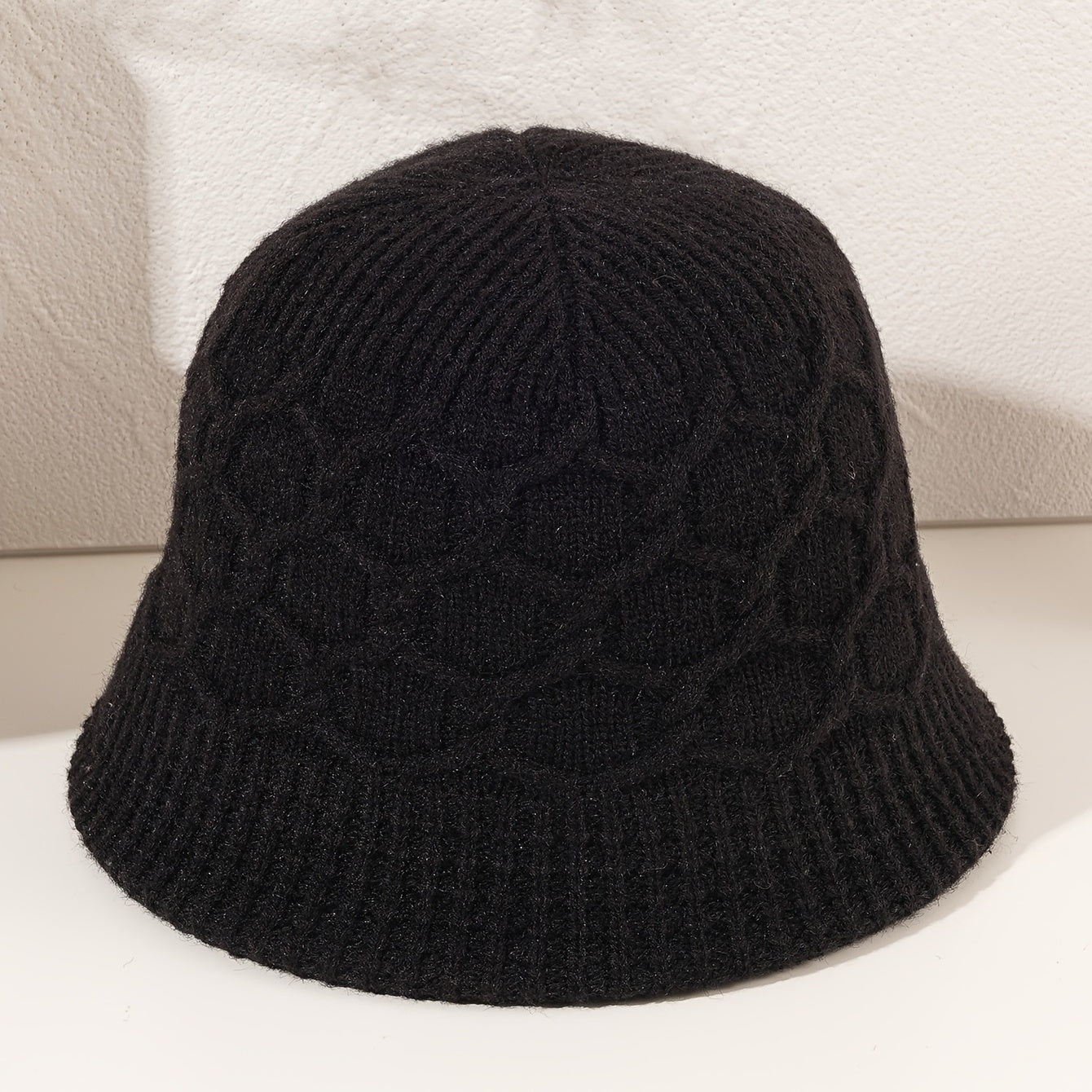 Woolen Knitted Plaid Bucket Hat for Women