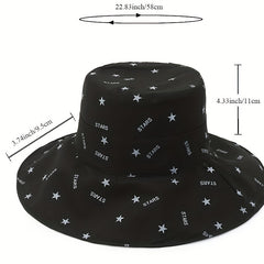 Star Print Bucket Hat Wide Brim Sunshade UV Protection Casual Travel Beach Hats