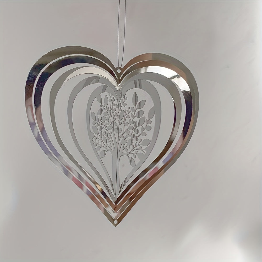 Heart Tree Of Life Wind Spinner Stainless Steel Hanging Decor