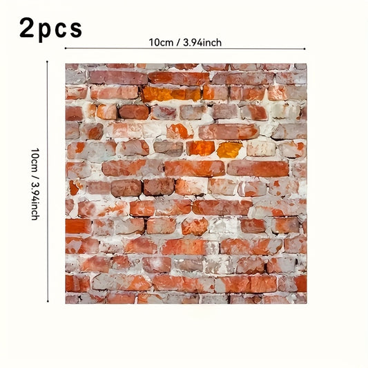 2pcs Dollhouse Tile Stickers Realistic Wood & Brick Patterns PVC Wallpaper