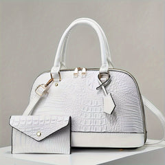 Crocodile Pattern Shell Tote Bag with Matching Mini Clutch