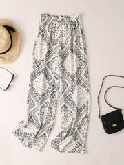 Paisley Scarf Print Wide Leg Pants Boho Casual Loose Pants