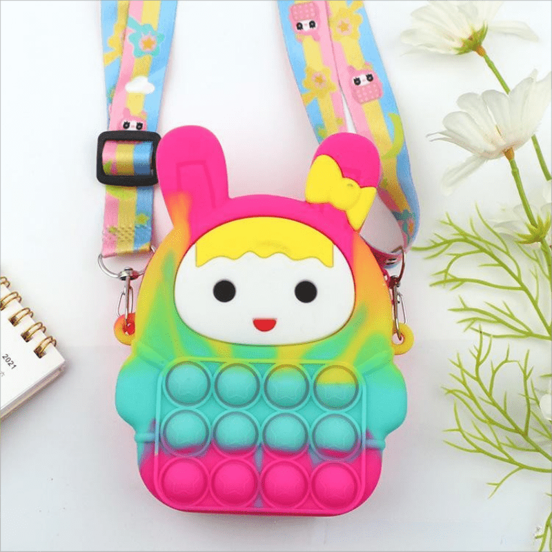Funny Rabbit Shape Rainbow Crossbody Bag with Colorful Strap