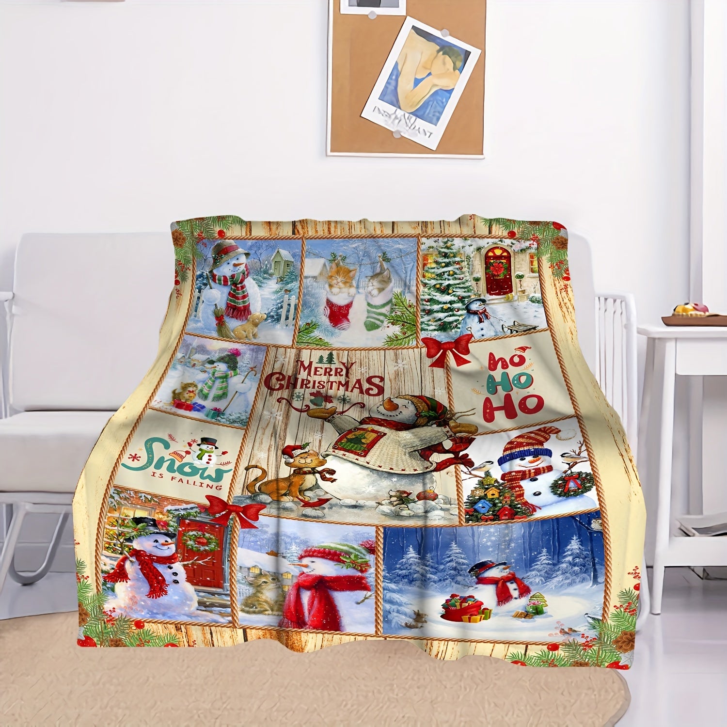 Christmas Snowman Flannel Blanket Lightweight Warm Soft Comfort for Travel Campi