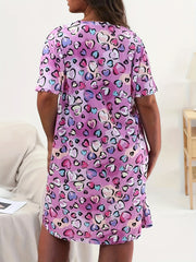  Heart Print Round Neck Nightdress