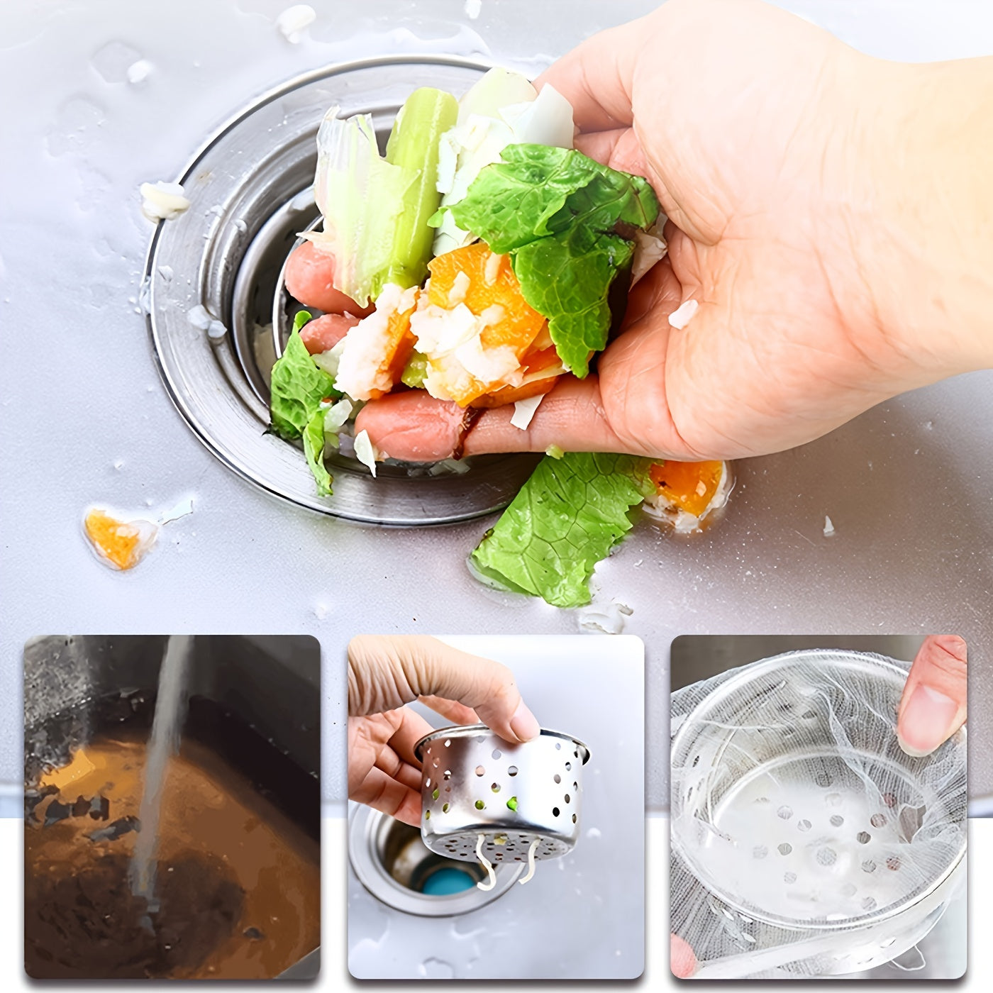 2pcs Kitchen Sink Filter Net Stainless Steel Large Universal 4.4in 1.3in