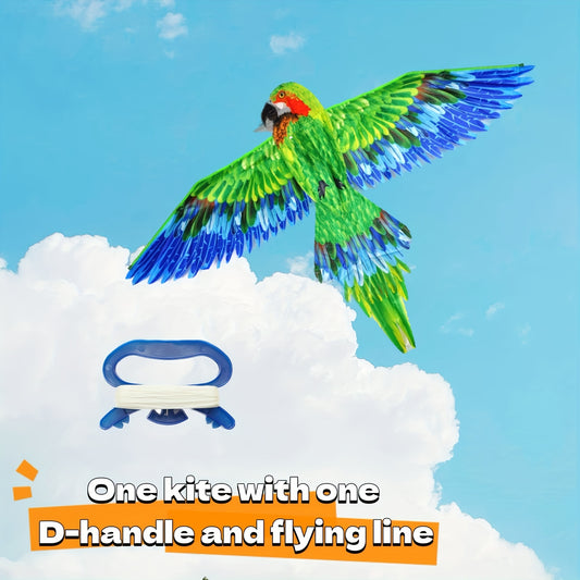 Green Parrot Kite D Handle Flying Lines Easy Setup Easy Fly Family Games