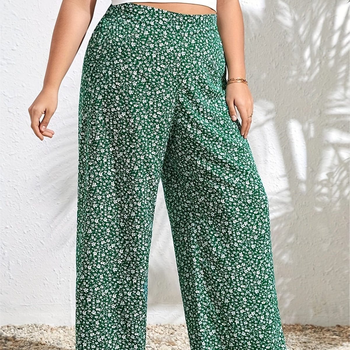  Ditsy Print High Rise Loose Wide Leg Pants