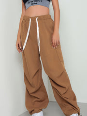 Women's Plus Size Elastic Drawstring Wide Leg Cargo Pants