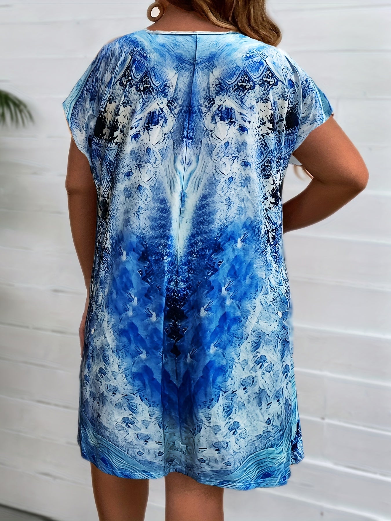  Abstract Print V Neck Midi Dress