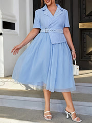  Mesh Sleeve Bridesmaid Dress with Belt