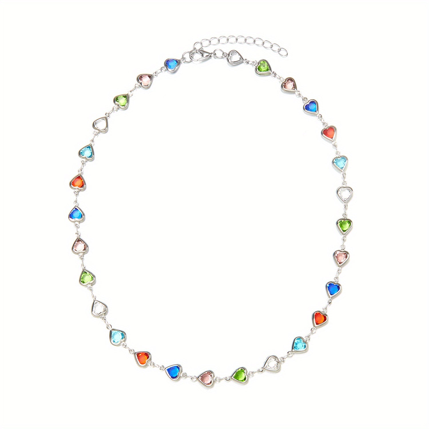 Colorful Faux Crystal Chain Anklet Love Heart Silver Plated Ankle Bracelet