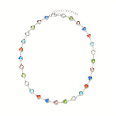 Colorful Faux Crystal Chain Anklet Love Heart Silver Plated Ankle Bracelet