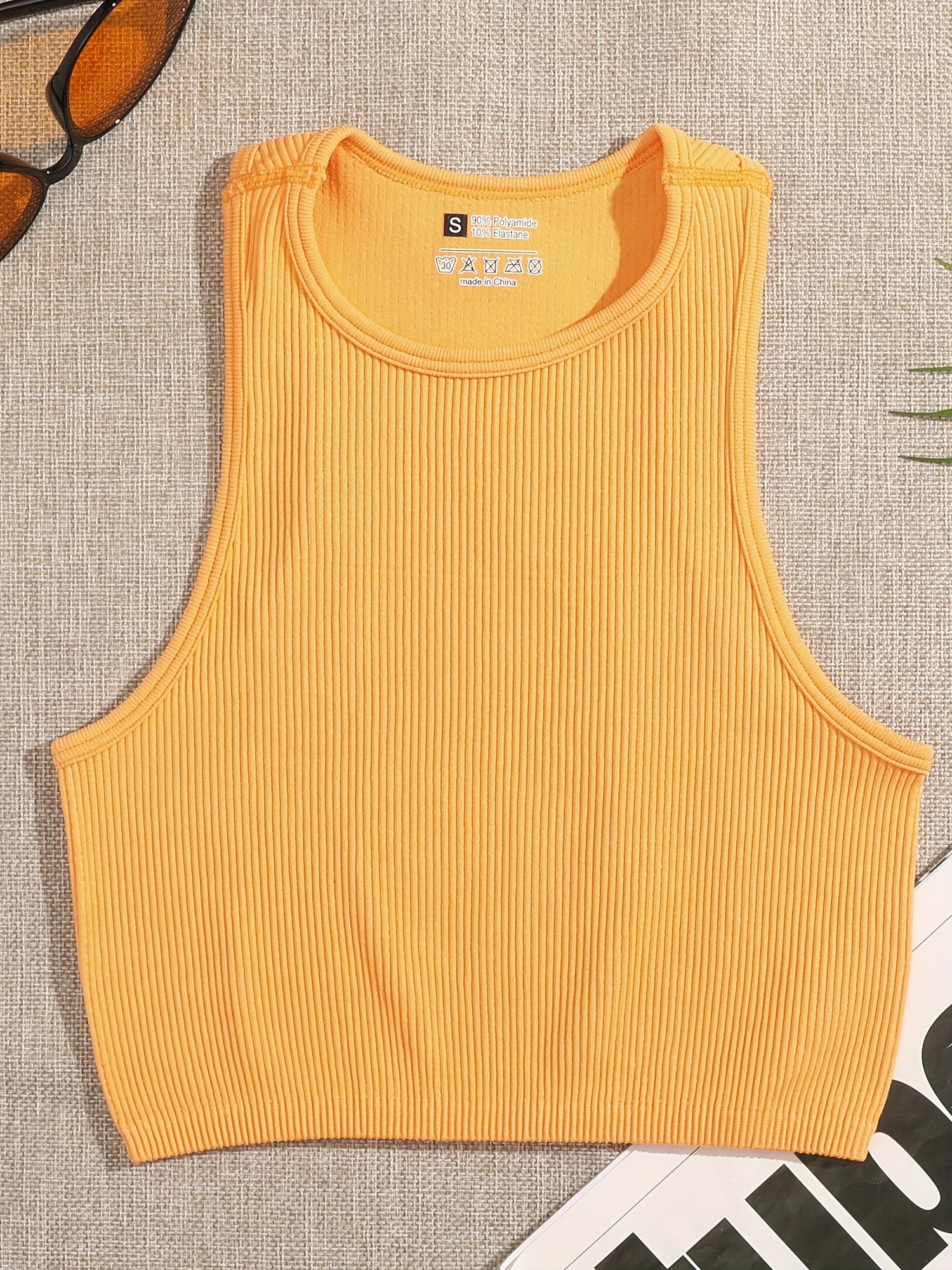Ribbed Knit Tank Top Seamless Stretchy Yoga Crop