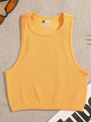 Ribbed Knit Tank Top Seamless Stretchy Yoga Crop