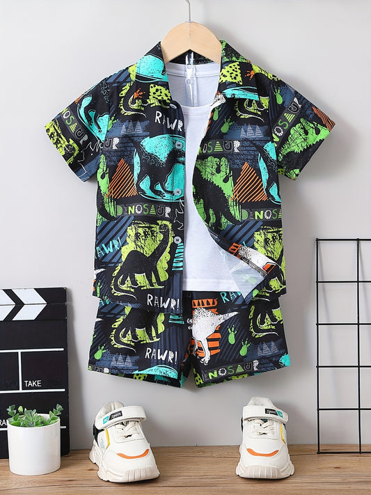 2pcs Toddler Boys Dinosaur Shirt & Shorts Set Kids Summer Clothes