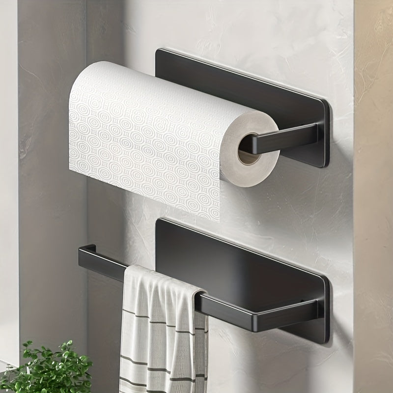 Kitchen Paper Towel Holder with Cabinet Roll Storage & Cling Film Rag Hanger