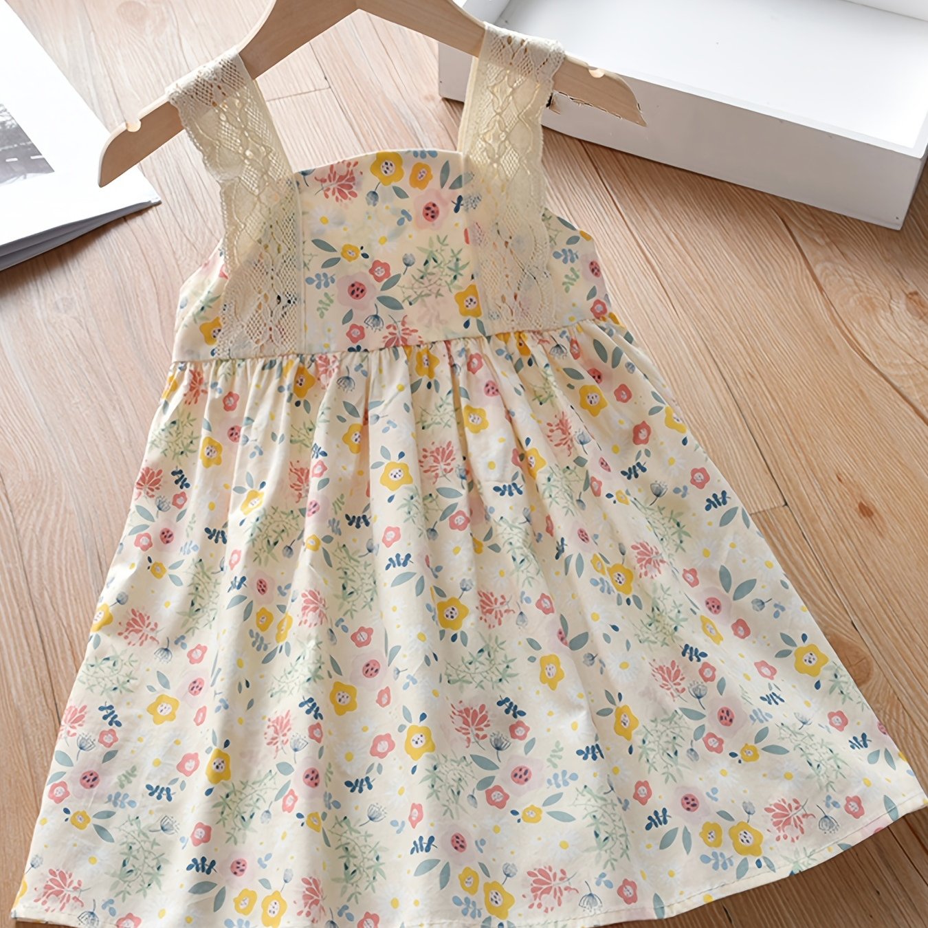 Girls Floral Lace Patchwork Cami Princess Dress Kids Summer Clothes