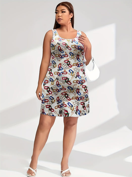  Allover Print Round Neck Tank Dress