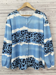  Colorblock Leopard Print Round Neck Blouse