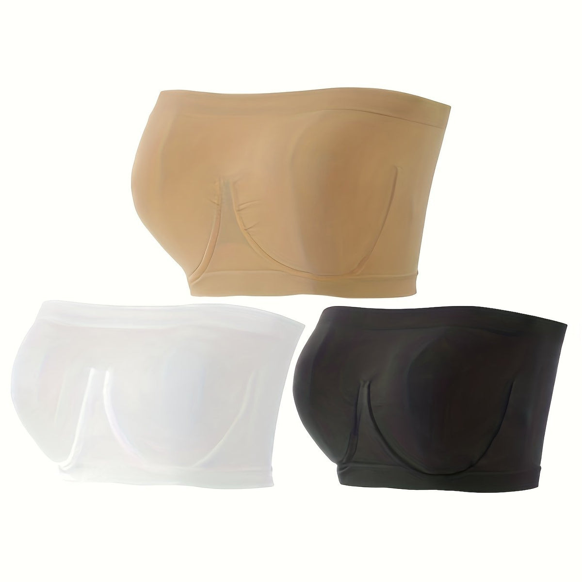 3 Pack Plus Size Bandeau Set Women's Plus Seamless Strapless Tube Bra