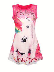 Toddler Girls Unicorn Graphic Tank Dress For Party
