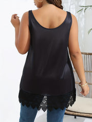 Rose Print Lace Trim Tank Top Sleeveless Summer Casual Women's Clothing