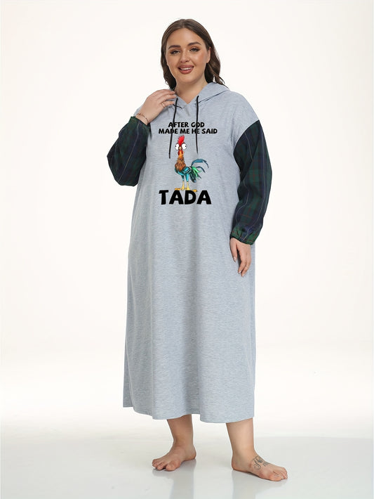  Funny Rooster Print Hooded Sleep Dress